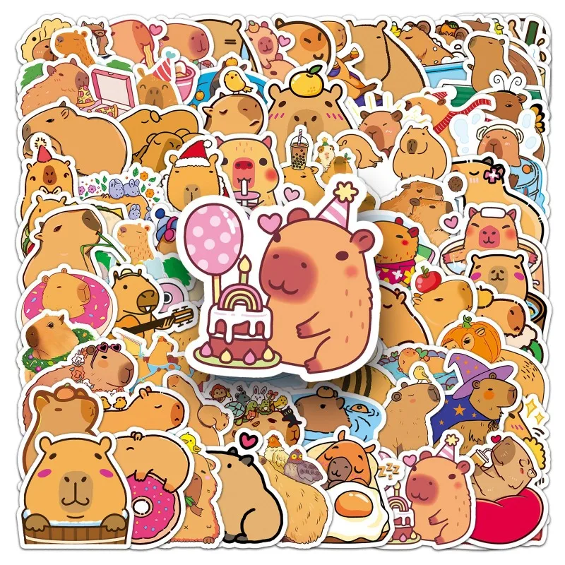 100ks karikatúra roztomilý CapyBara Capbala nálepky nálepky dekorácie DIY vodotesný telefónny notebook kufrový notebook chladnička pre deti