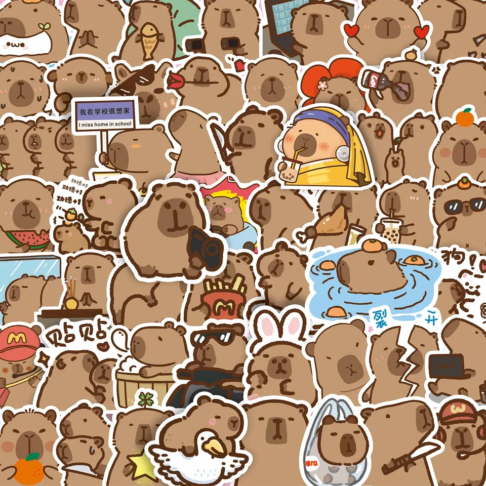 100ks karikatúra roztomilý nálepka Capybara PVC graffiti stick estetické dekoratívne zošita
