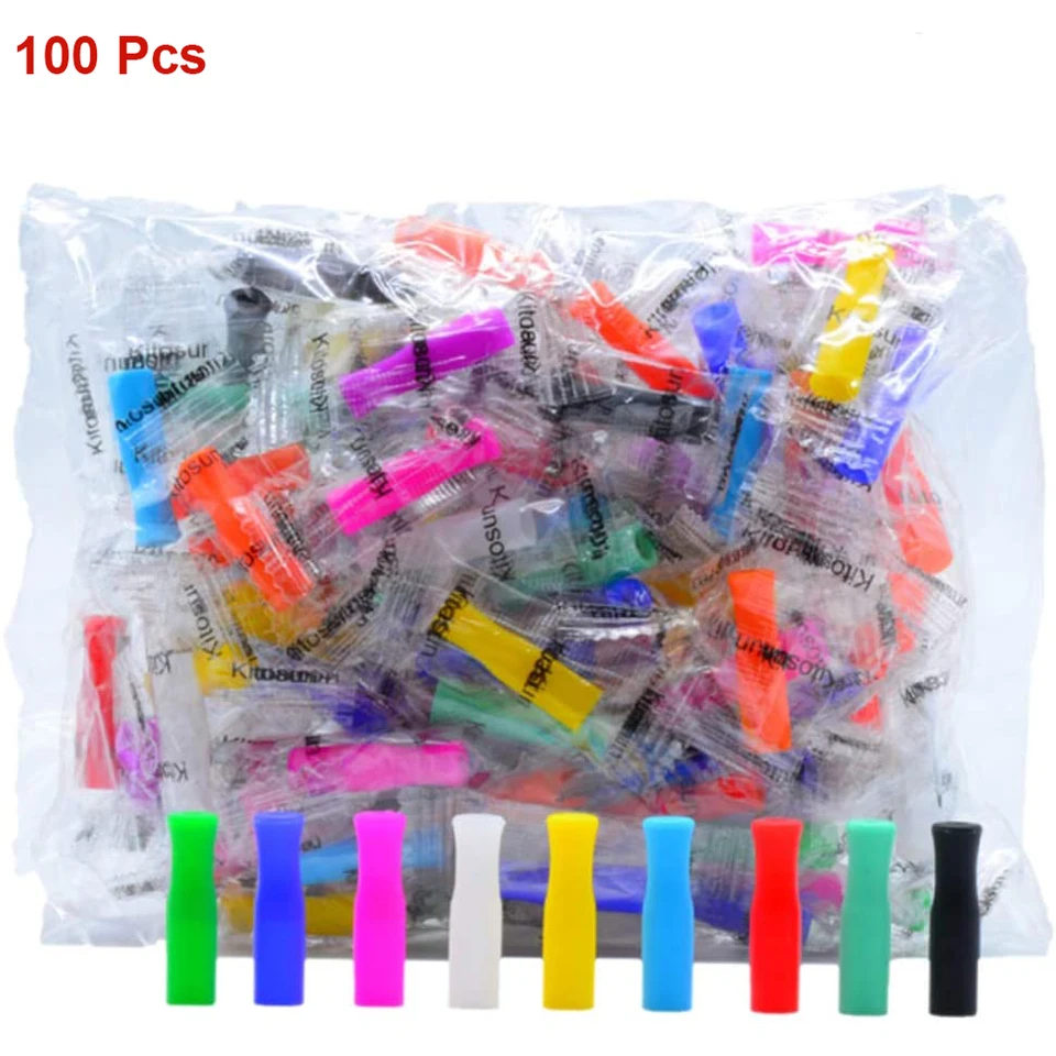 100ks kovové slané pokrytie Slaw Tips Opätovné použiteľné silikónové slamky Tipy pre pravidelné obaly slamy s rozlohou 1/4 palca