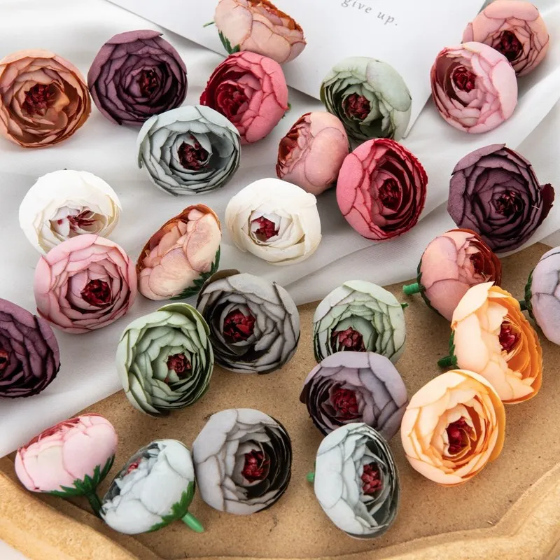 100ks lacné umelé kvety Teddy Bear of Tea Roses hlava domov dekor vianočný girlandský materiál Svadobná kytica DIY Candy Box