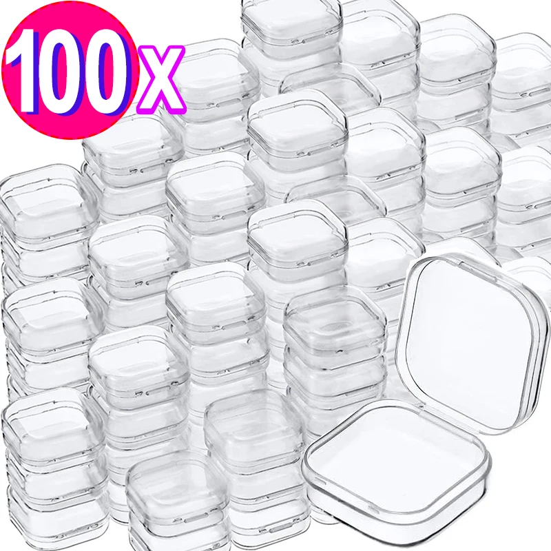 100ks Lots Mini Square Storage Box Priehľadný plastový flip kryt s malými puzdrami Pilulky Drach nepriestrelný úložný balíček veľkoobchod
