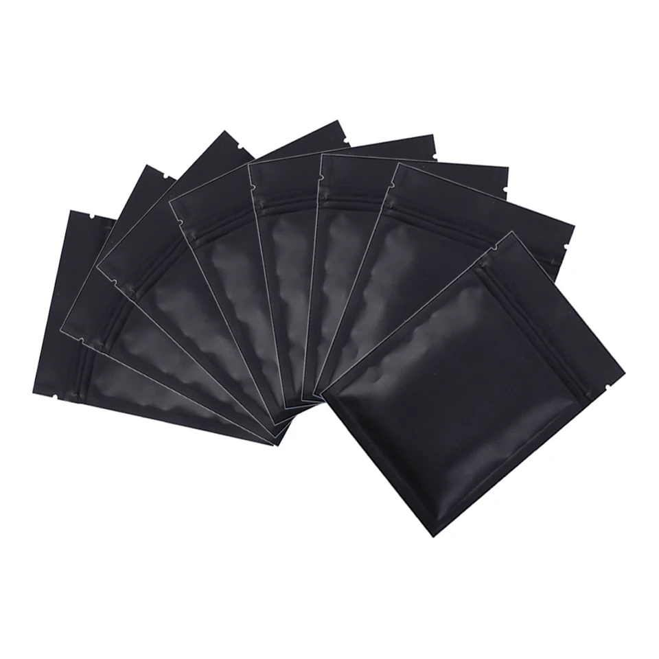 100ks matné čierne ziplock mylar tašky, jedlo kontaktujte bezpečné skladovanie potravín Plochá vôňa Hliníková fólia fólia zips