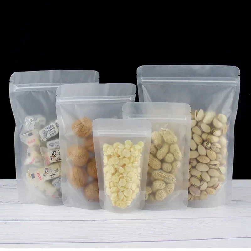 100ks matné číry pohotovostné puzdro Cookie balenie vrecka Usnoviteľné doypack jedlo Snack Schar ovocné matice Balenie vrecká so zipsom
