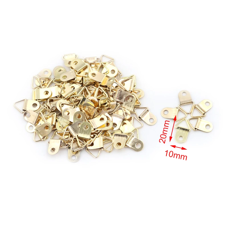 100ks Mini Zlatý trojuholník D-krúžok olejomaľba zrkadlového zrkadla foto rámu Hook Hake 10x20mm nábytok príslušenstva