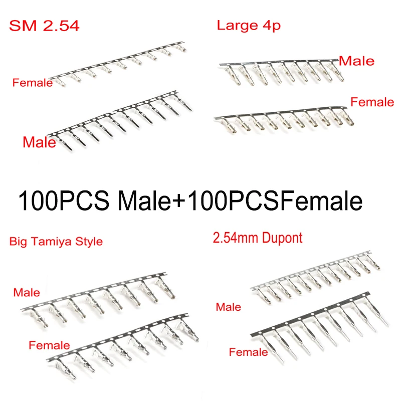 100ks Muž + 100ks Žena SM/veľké 4p/big tamiya štýl/doupont 2,54 mm konektorový terminál