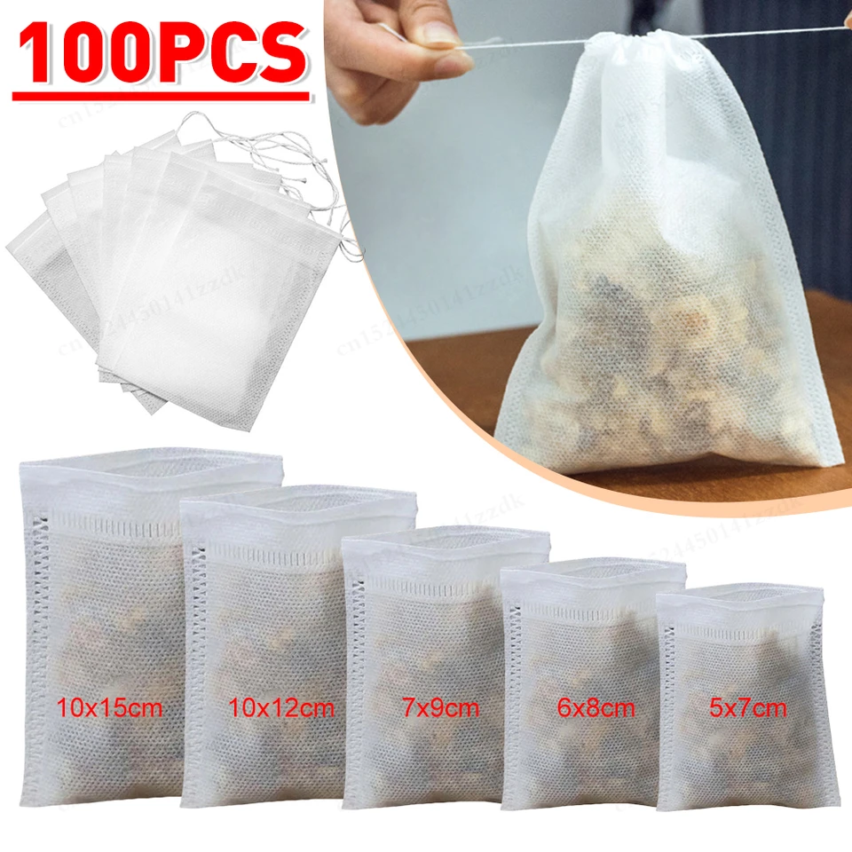 100ks na jednorazové čajové vrecká, ktoré nie je tkanou tkaninou črevo TEA SEAL TEAL FILTRATNÁ VASKA SLOŽKA PRE SPICE LOA VYPRAŤ ČAJOVÝ KÁVA Kuchynské náradie
