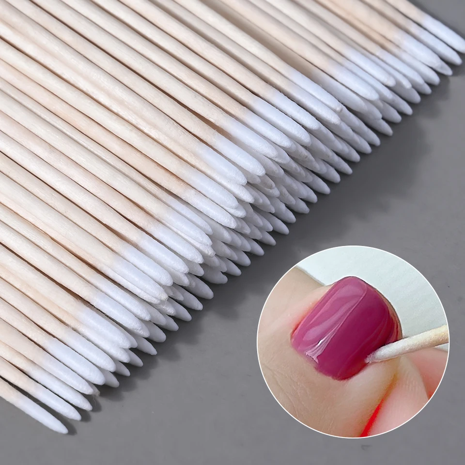 100ks nechty na nechty Art Drev bavlnené tampón Čisté palice Púčiky Tip na špičku Kutiva hlava manikúru detail detail korektor korektor nechtov na nechty odstraňovač náradia