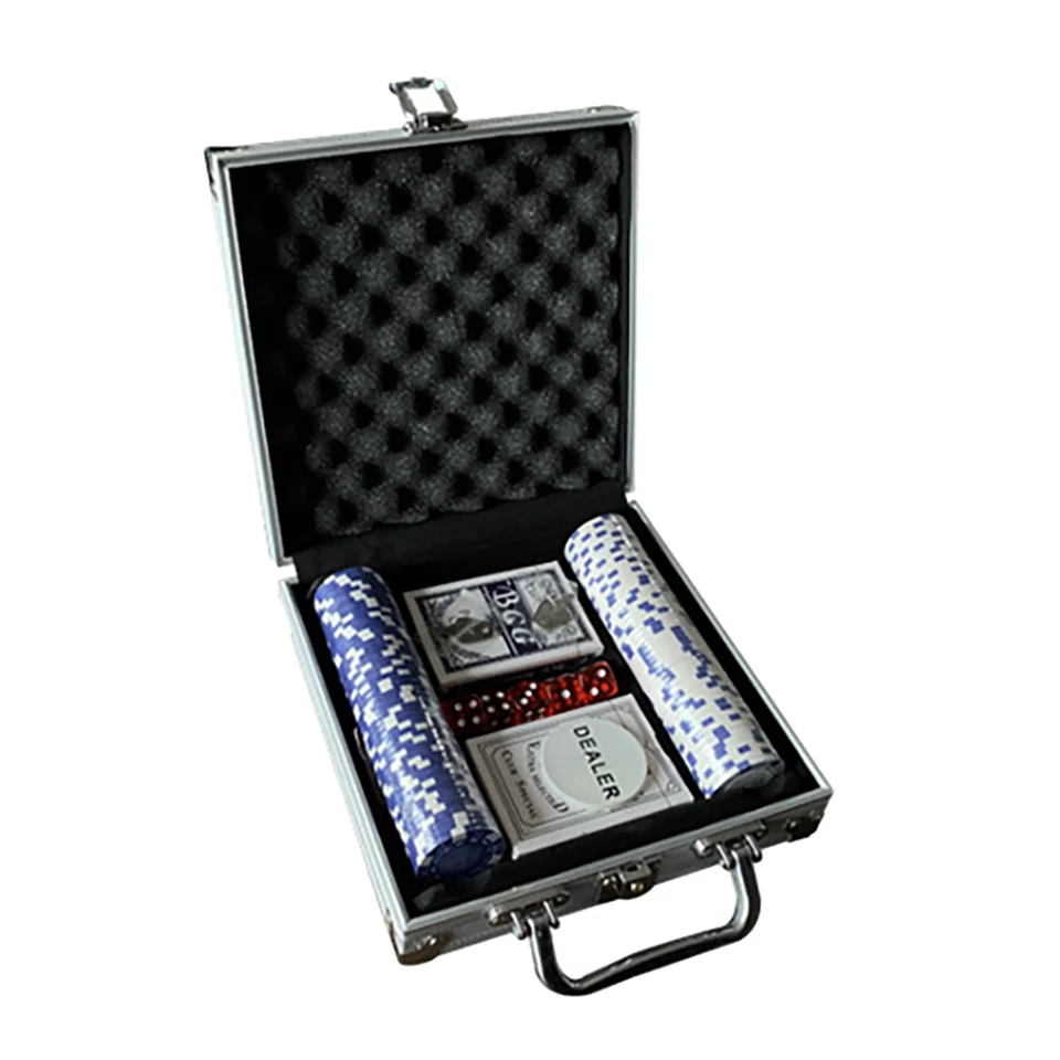 100ks pokerový čip set pre Holdem, blackjack, hazardné hry s kartami pre prenášanie puzdrových kariet a kasíno v štýle kocky