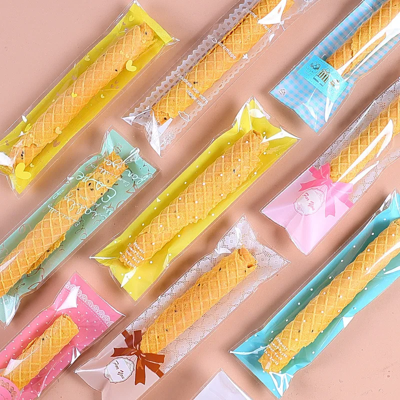 100ks prsty sušienky sušienky Cookie vrecká dlhá plastová darčeková čokoláda Lolip Balenie taška Self Adhesive Bag Svadobná láskavosť 6*20+3 cm
