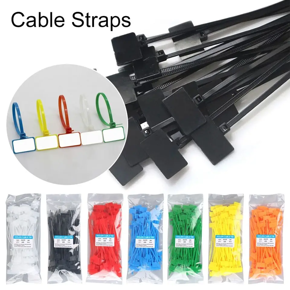 100ks pásková páska Self-Locking Zip Ties štítky značky sieťový drôt Nylonové väzby káblové kravaty káblová značka farebná značka