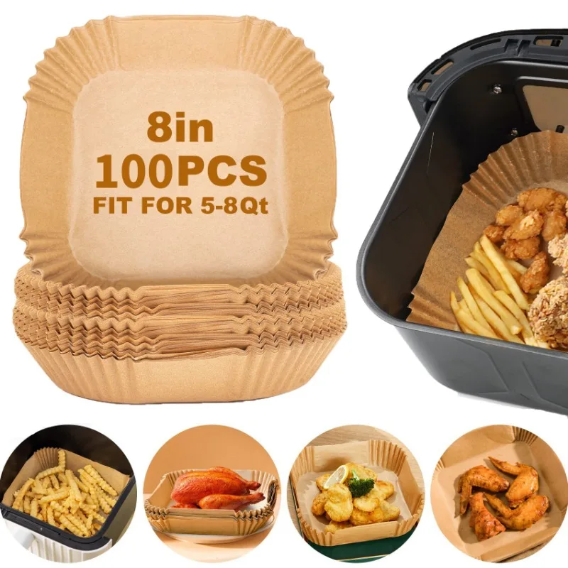 100ks/set Air Fryer na jednorazový papierový pergamen Drevená buničina Parník Cheesecake Air Fryer Príslušenstvo pekáč pre vzduchové fritéza