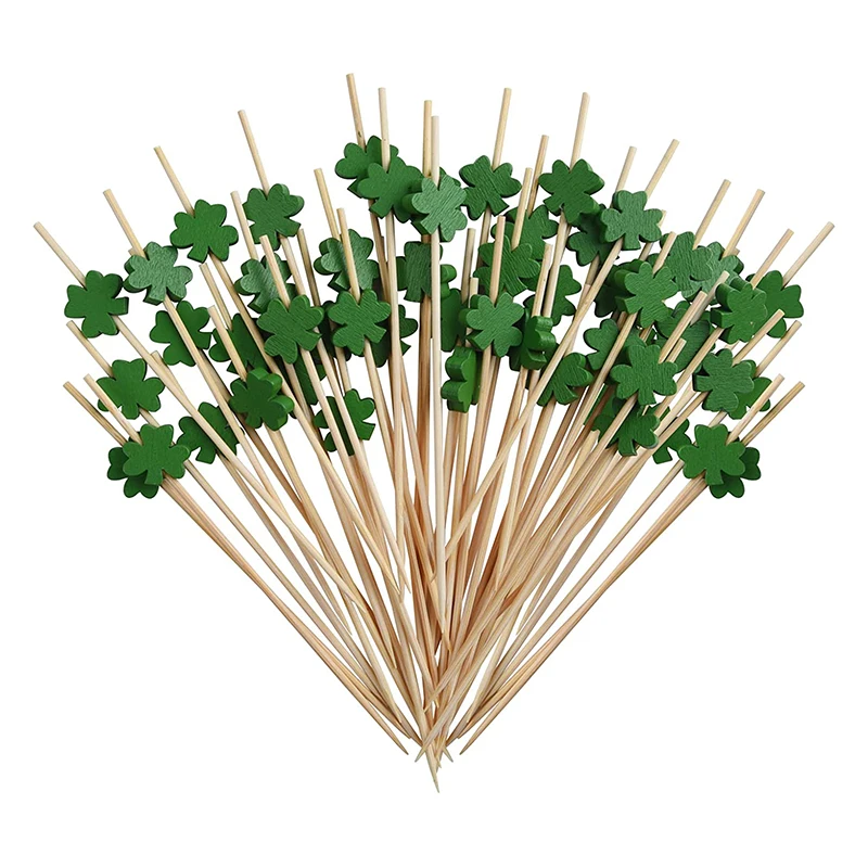100ks Shamrock Picks Cocktail Sticks pre šťastie z írskej párty Drevené kokteilové miešadlá festival festival kokteilový dekorácia