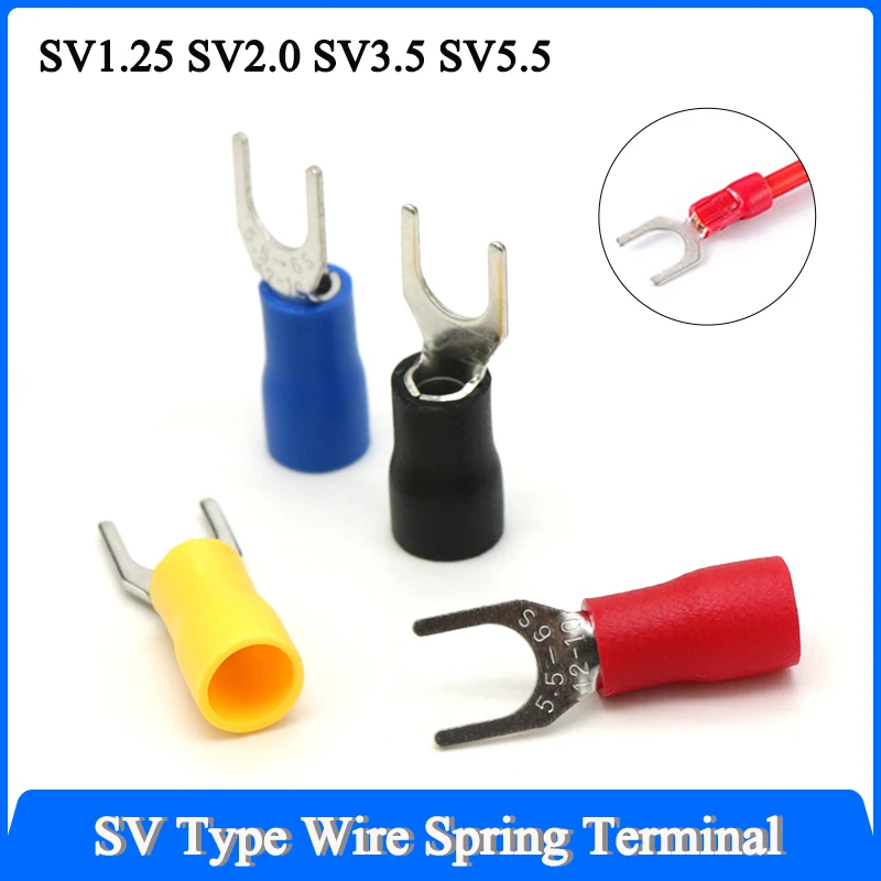 100ks SV Type Crimp Terminál SV3.5 SV5.5 FORK UY PVC Izolát Ferrules Block Block SPADE Cold Press CABLA KABEL CUNCT COMP COMP