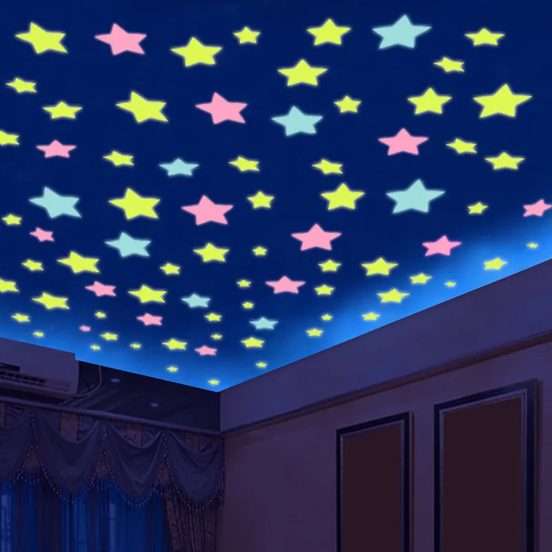 100ks svetelné nálepky na nástenné nálepky Svietenia v obtiskách tmavej nálepky pre deti detské izby farebné fluorescenčné nálepky Domov Deco