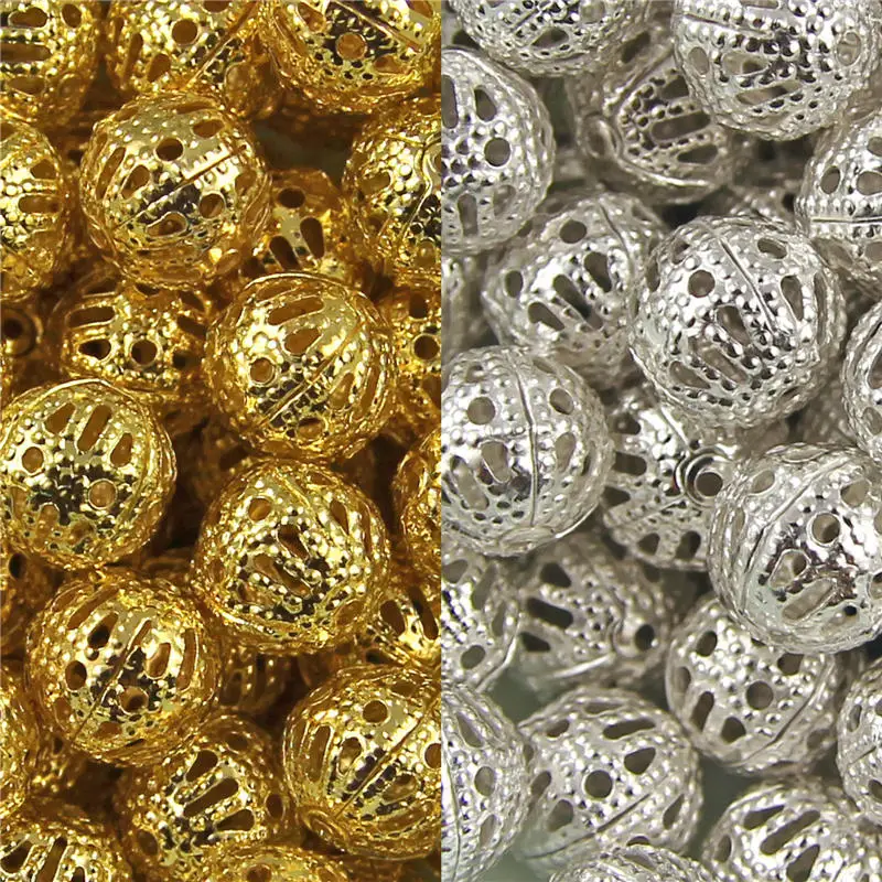 100ks/taška Kovová dutá guľôčka guľôčok 6 mm/8 mm/10 mm zliatiny Zlato a strieborné korálky šperky DIY doplnky