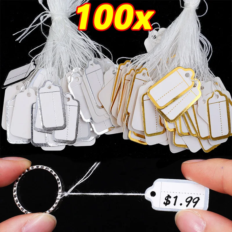 100ks/veľa papiera ceny papiera DIY prázdne šperky štítky Vitacie Karty Viazané šéfky Zobraziť štítok Zlato a strieborná malá značka