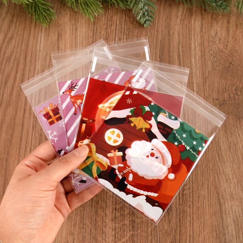 100ks vianočné cukrovinky Darčeková taška Self Adhesive Snack Snack Cookie Pečenie vrecká Navidad vianočné večierky Denné zásoby Nový rok 2025
