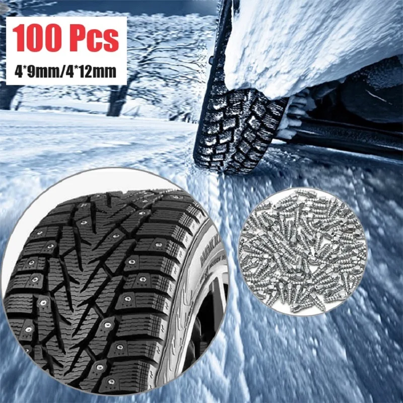 100ks zimné pneumatiky Snow Scrup Pneumatiky pneumatiky Núdzové protišmykové hroty kolesa 4*12 mm 9 mm pre pneumatiky motocyklových bicyklov ATV