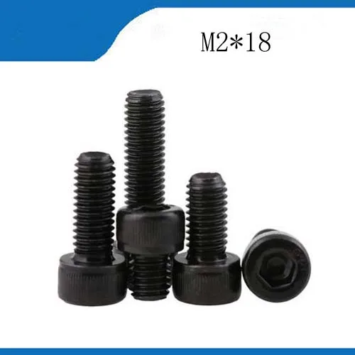 100ks/šarža Metrické vlákno Din912 M2x18m M2*18 mm čierny stupeň 12.9 zliatinová oceľ Hex Hex Socket Chap Screck skrutk