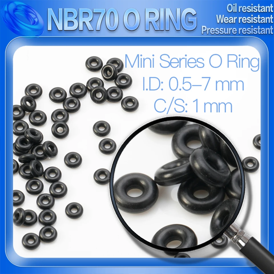 100ks/šarža nitrilu Gumber Black NBR CS 1 mm ID