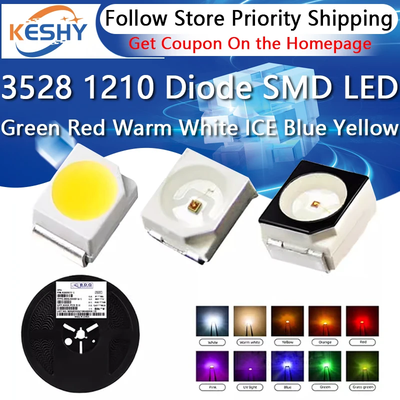 100ks/šarža SMD LED diódy 3528 1210 DIODE SMD LED DIODO Kit Zelená červená červená biela ľadová modrá žltá ružová ružová fialová fialová oranžová rgb