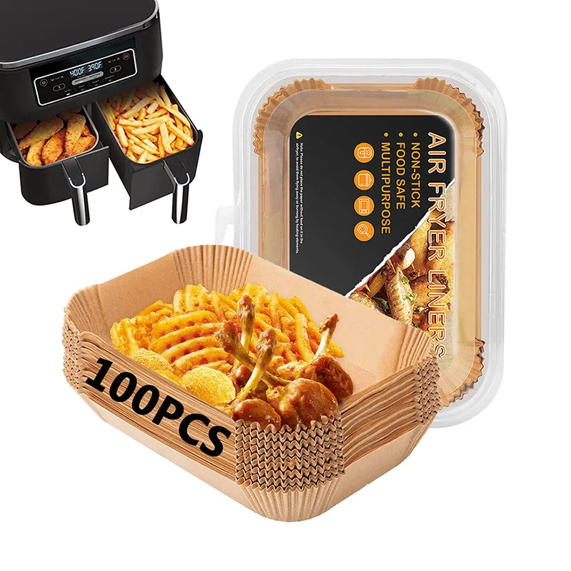 100ks/škatuľka Obdĺžnik na jednorázový letecký papier na pečenie Airfryer Oil-Stick Nepretiak pekáreň pre ninja Foodi Air Fryer Actle