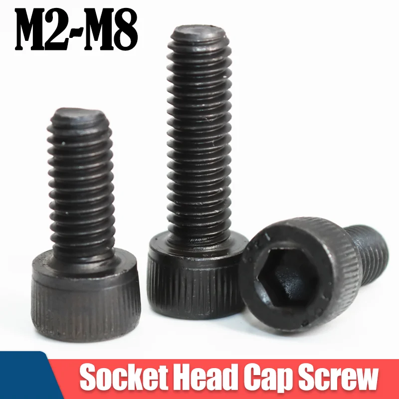 100p Hex Cap skrutka M2 M3 M4 M5 M6 Čierna trieda 12.9 oceľ Din912 Hexagon Socket Head Cap All Screp for MTB Car License Furniture