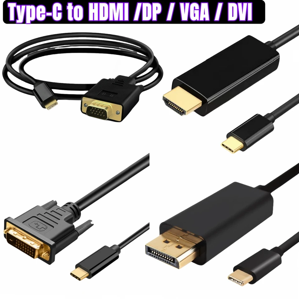 100pc 6ft 1,8 m USB-C USB 3.1 Typ C na DP Display Port Displayport HDMI DVI VGA Kábel 4K HDTV Converter Adapter pre MacBook HP ..