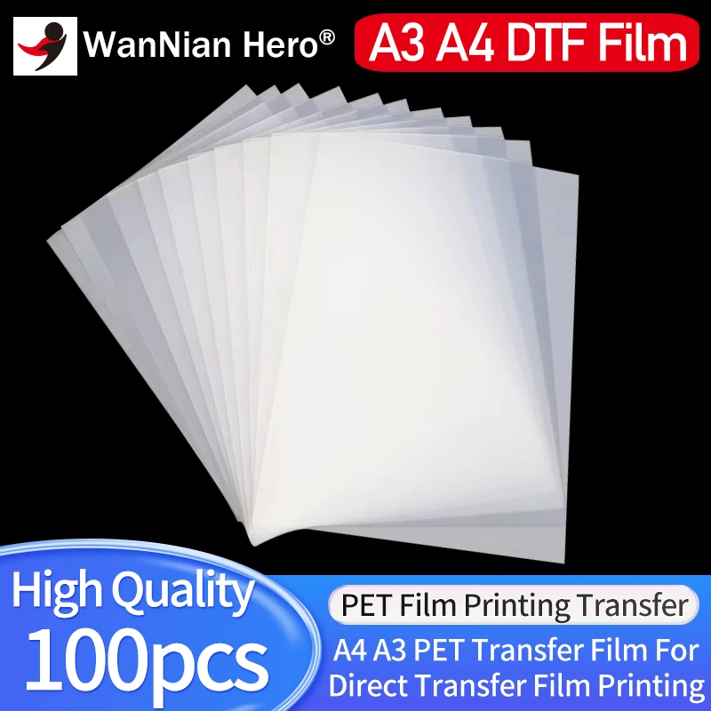 100pc A4 A3 PET Transfer Film pre tlač Film Direct Transfer Film pre tlač DTF atramentovej tlače Pet Film a prenos s výnimkou dvojnásobku