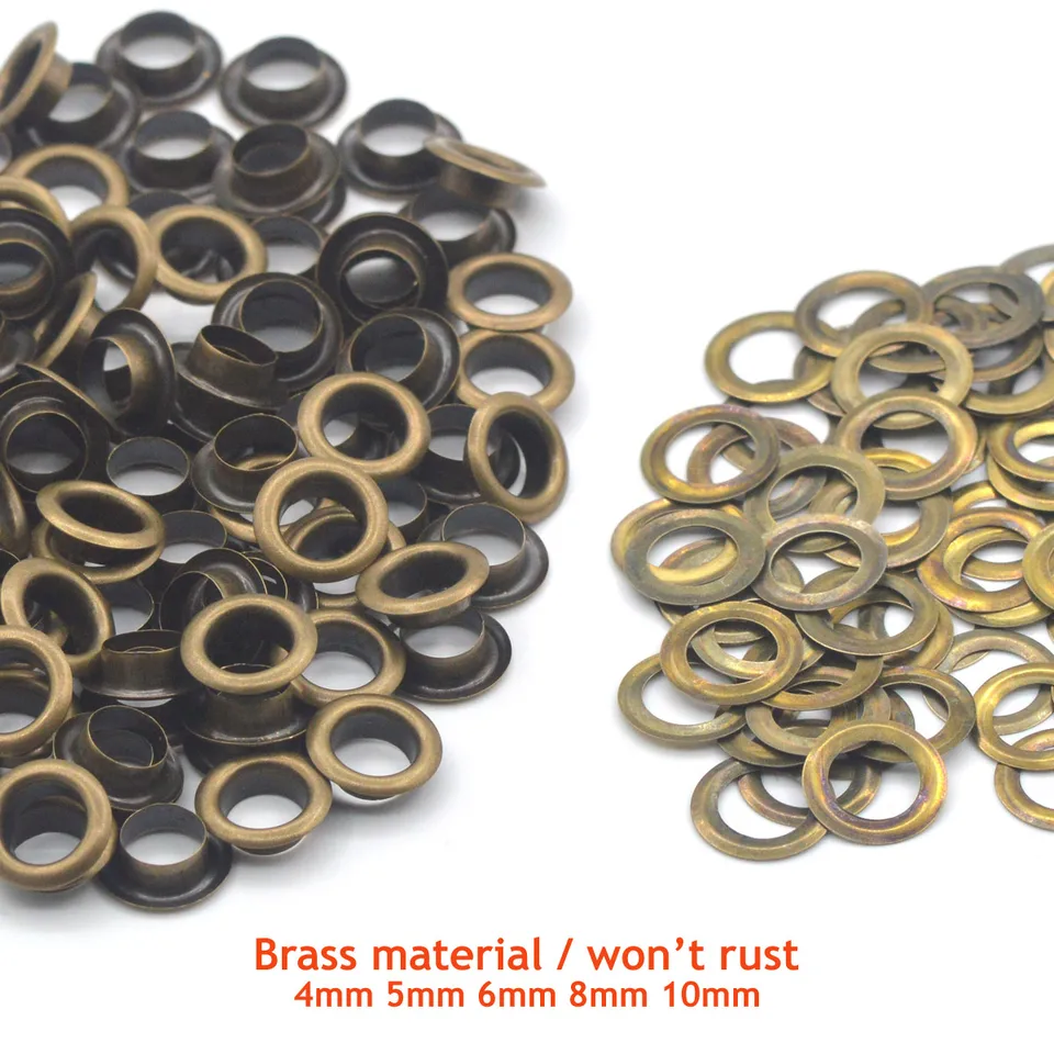 100sety bronzová farba čistý mosadzný materiál 4 mm/5 mm/6 mm/8 mm/10 mm priechodky s práčkou Fit kožené remeselné topánky opasok opasok