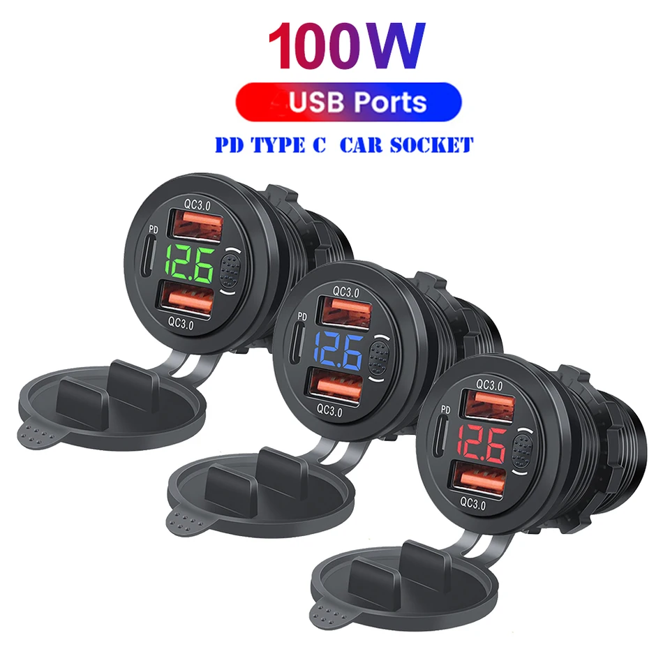 100W 12V 24 V nabíjačku automobilu Svetlejšie nabíjanie QC3.0 LED svetlo Mini PD USB Typ C TYP CAR TELEFÓNU pre iPhone Xiaomi Huawei
