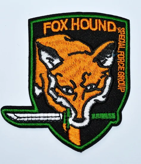 100x Metal Gear Solid Foxhound Fox Special Force Group vyšívané železo na náplasti (≈ 7,7 * 8,2 cm)