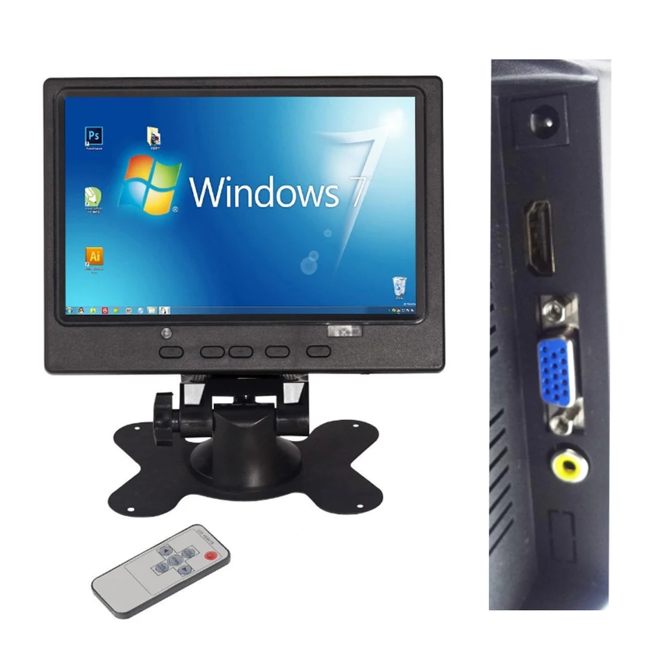 1024*600 7 palcov LCD HD PC Monitor Mini TV počítač displej 2 kanála Video Vstupné prenosné zabezpečenie s reproduktorom HDMI VGA