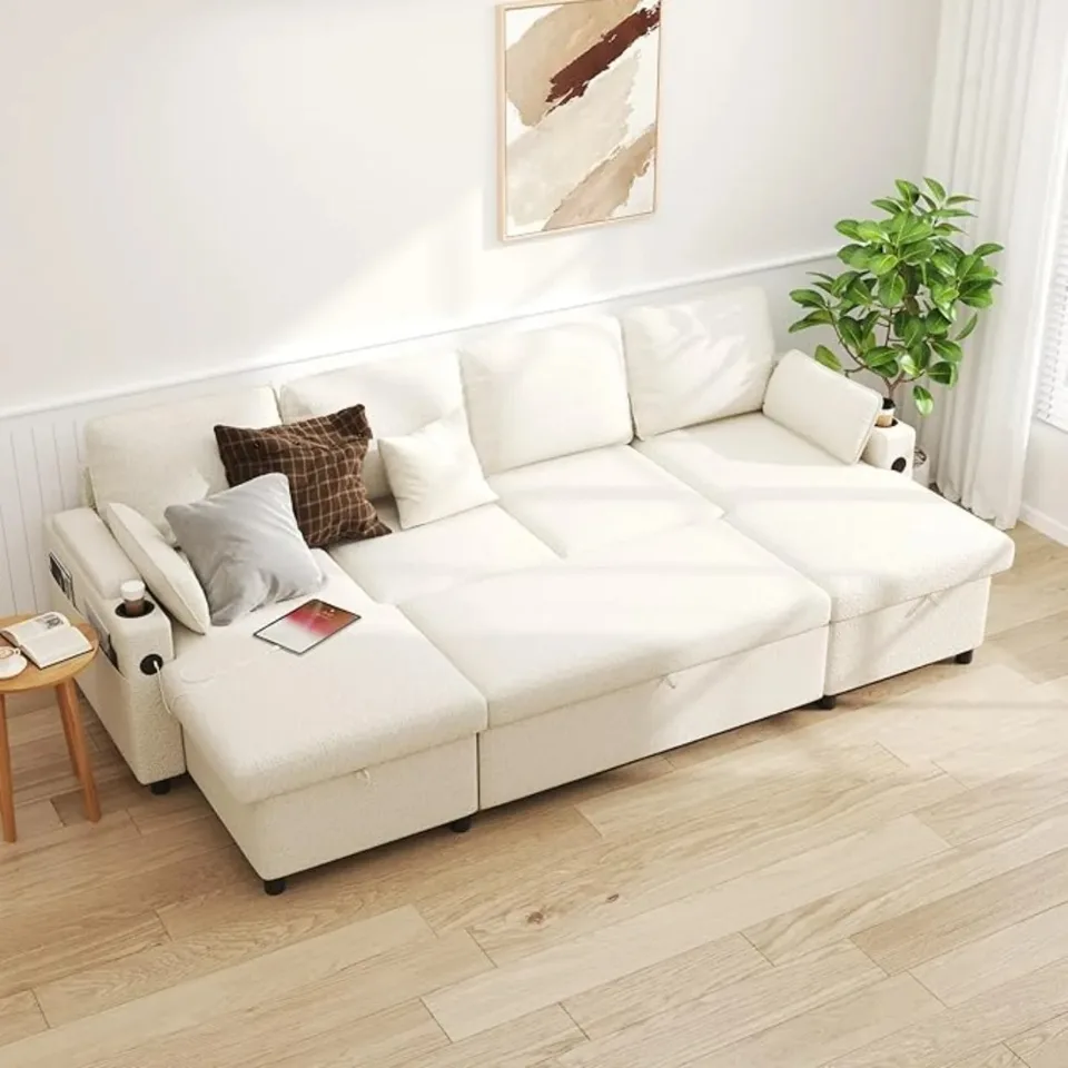 104.3 '' U tvar pohovky na posteľ vytiahnutia gauč Spaling W/ Double Storage Chaise, U Convertible Section Sleeper Sofa v tvare U