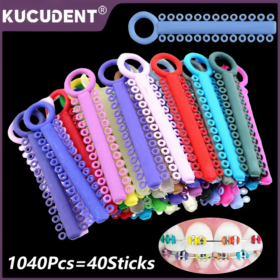 1040ks/balenie = 40Sticks Dental Ortodontics Elastic Ligature Ties Gumer Bands O Rings for Zuby zátvorky zubné lekárske orto materiály