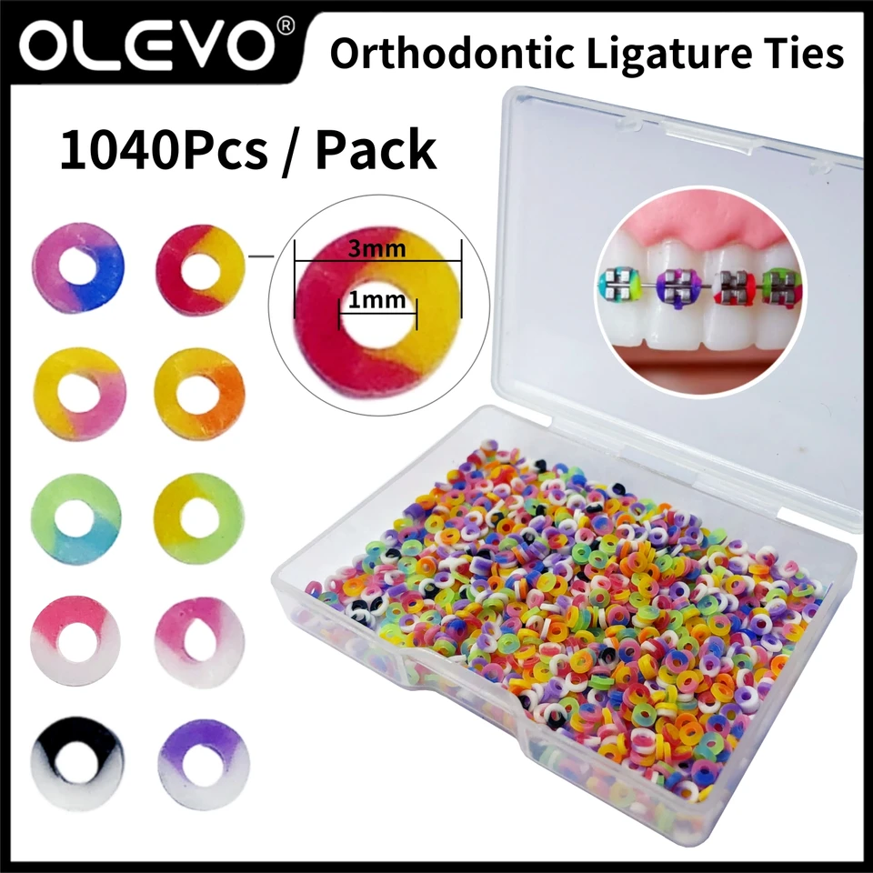 1040ks zubné ortodontické elastické ligatúrne kravaty Vľahky Ligatačný krúžok Farebné orto moduly zubný materiál materiál
