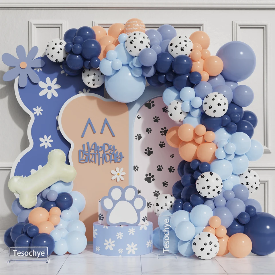 106ks psie psie labky Bone Bone Balón Arch Garland Kit macaron Blue Orang Balóny narodeniny Svadobné oslavy dekorácie bábätká