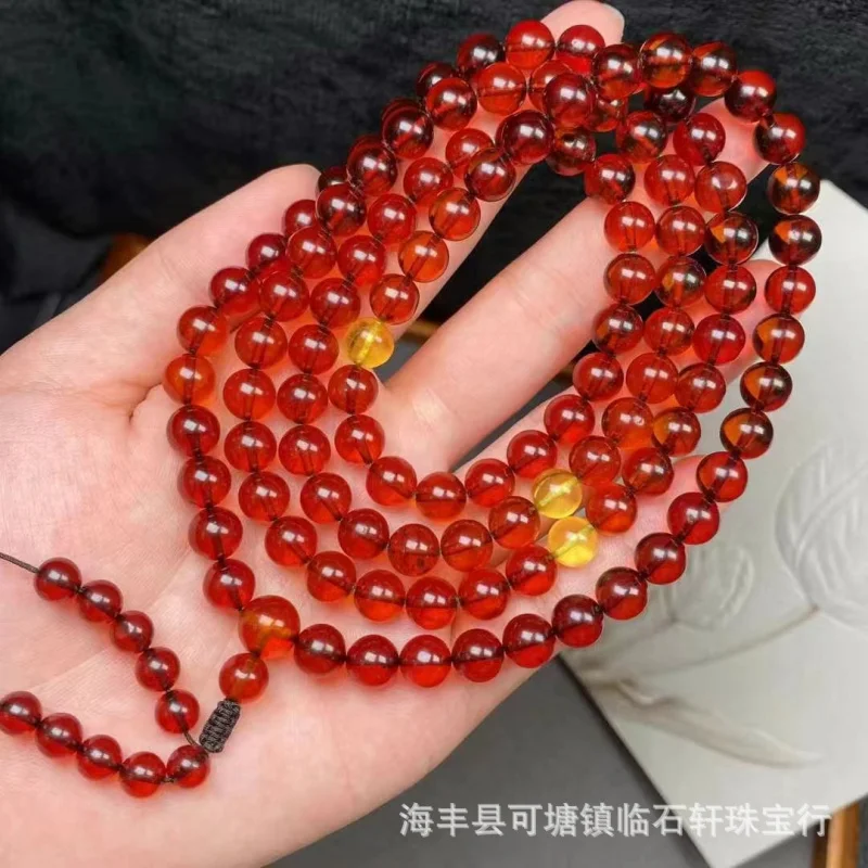 108 guľôčkových náramkov náhrdelník viacúčelová všestranná farba Zlaté žlté sklo krv Amber 108 Buddha korálky