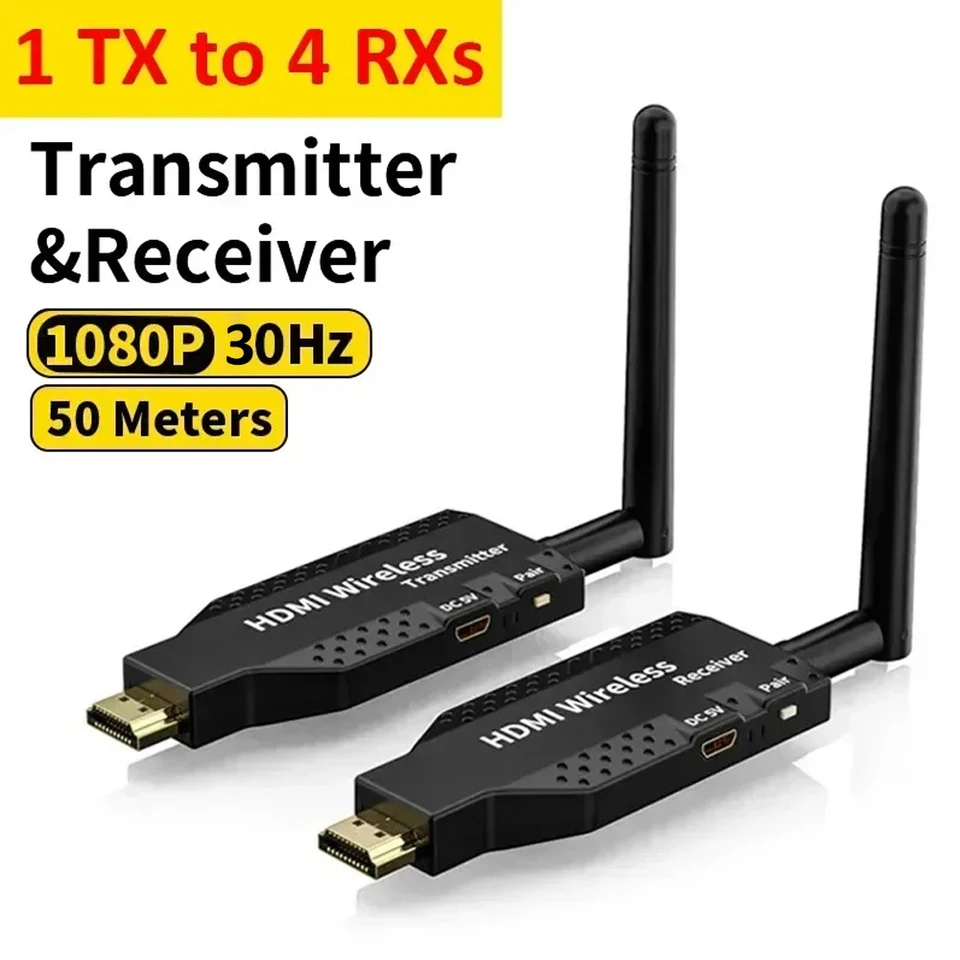 1080p 50 m Wireless HDMI Extender 1 TX až 4 Splitter Video Perieter prijímač pre projektor PC pre laptop PS4 do TV Monitor