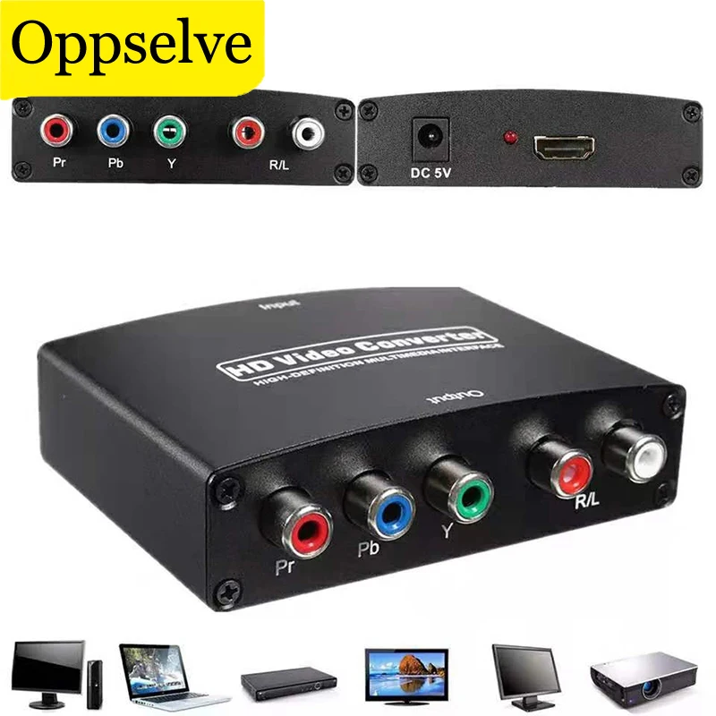 1080p HDMI kompatibilný s komponentom RGB 5 RCA YPBPR VIDEO R/L ADIO ADIO Adaptér pre PC DVD HDTV Monitor Splitter Projector