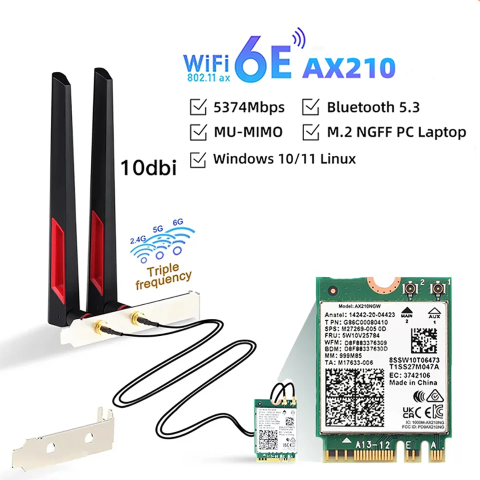 10dbi anténa M.2 Desktop Kit pre WiFi 6E AX210 Wireless Card Bluetooth.3 2 v 1 sieťový adaptér pre PC Win 10 11