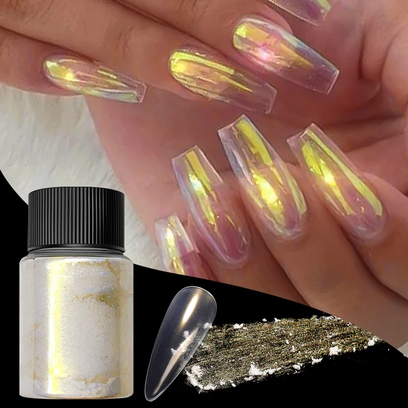 10G Box Aurora nechtový prášok perlové trblietky Pigment Pigment Effect Efekt uv gél poľský chrómový necht na nechty AB