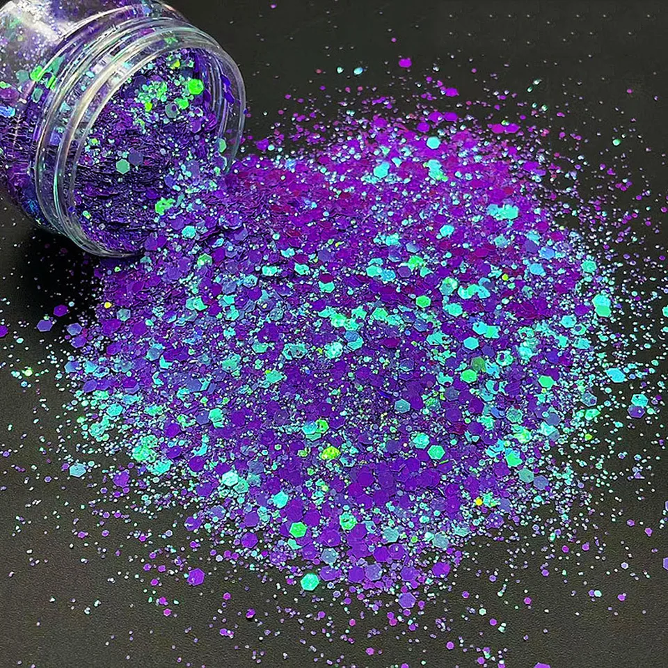 10G na nechty Art Glitter Chunky vločky Kozmetické super lesklé svadobné želania mix holografické remeslo dúhový hex hex poly pohárik trblietky