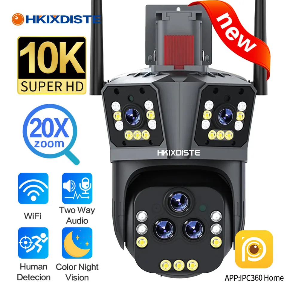 10K 20MP Outdoor IP fotoaparát 20x Zoom Päť objektívu Duálna obrazovka WiFi PTZ Camera Audio Automatické sledovanie CCTV bezpečnostná ochrana Camera