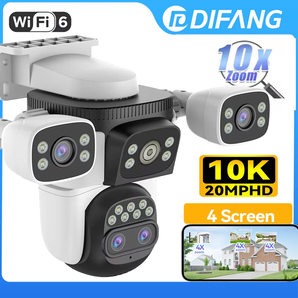 10k UHD WiFi6 Security Camera Outdoor Four Sledovacia sieť Cam 10x Zoom PTZ 20MP Video Surveillance Smart Home