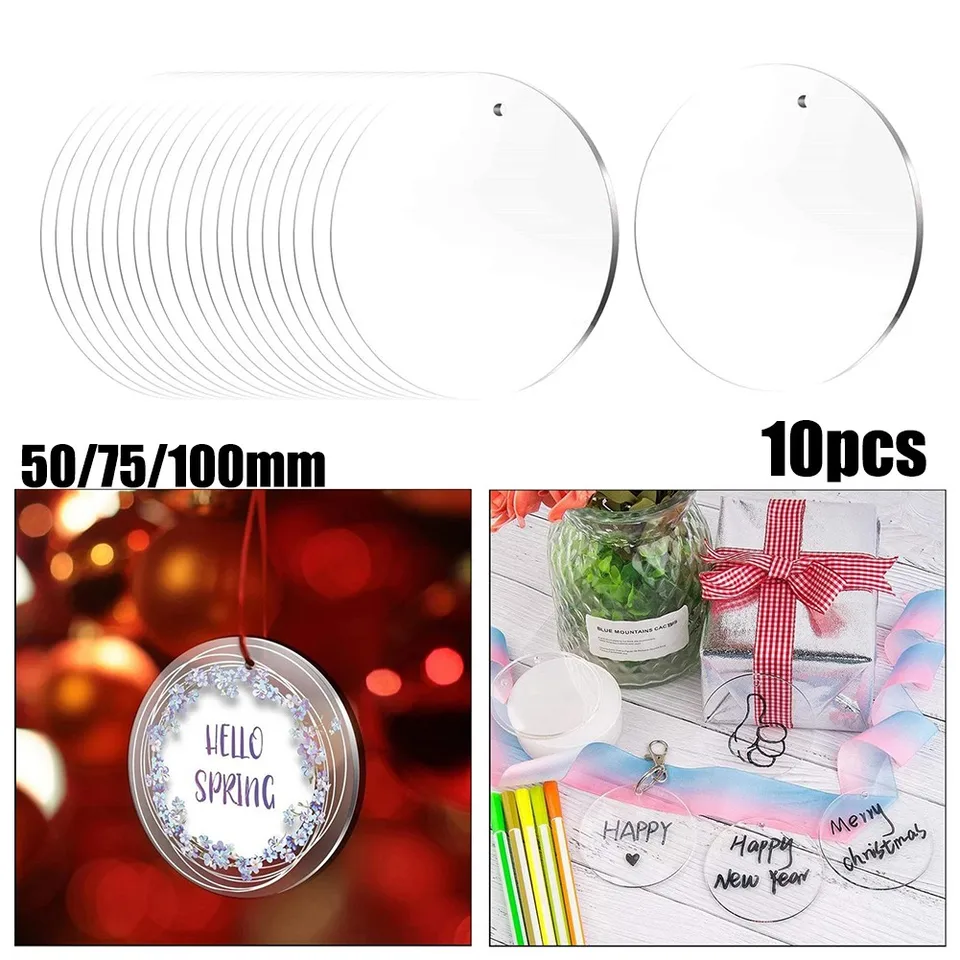 10kry akrylové okrúhle tanier 5-10cm disk Craft Plant Acryl Clear Clear vianočný stromček DIY Navidad Decoraciones para e el hogar