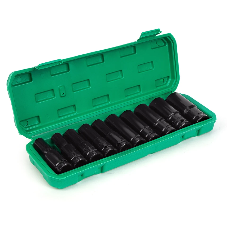 10ks 1/2 -palcový sada hĺbkovej soketu pohonu, hnací kľúč pre vzduchové pneumatické opravné náradie 8 mm - 24 mm Hex Socket Head Kit