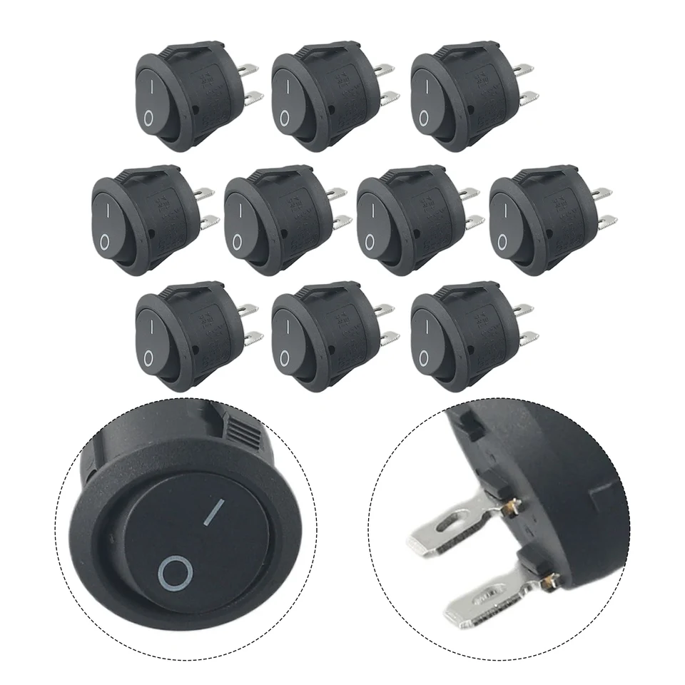 10ks 12 V Round Rocker Spínač Zapnuté/vypnuté 2 PIN SPST Camper Van Caravan Motorhome Round Snap Rocker Switch Switch Car Auto
