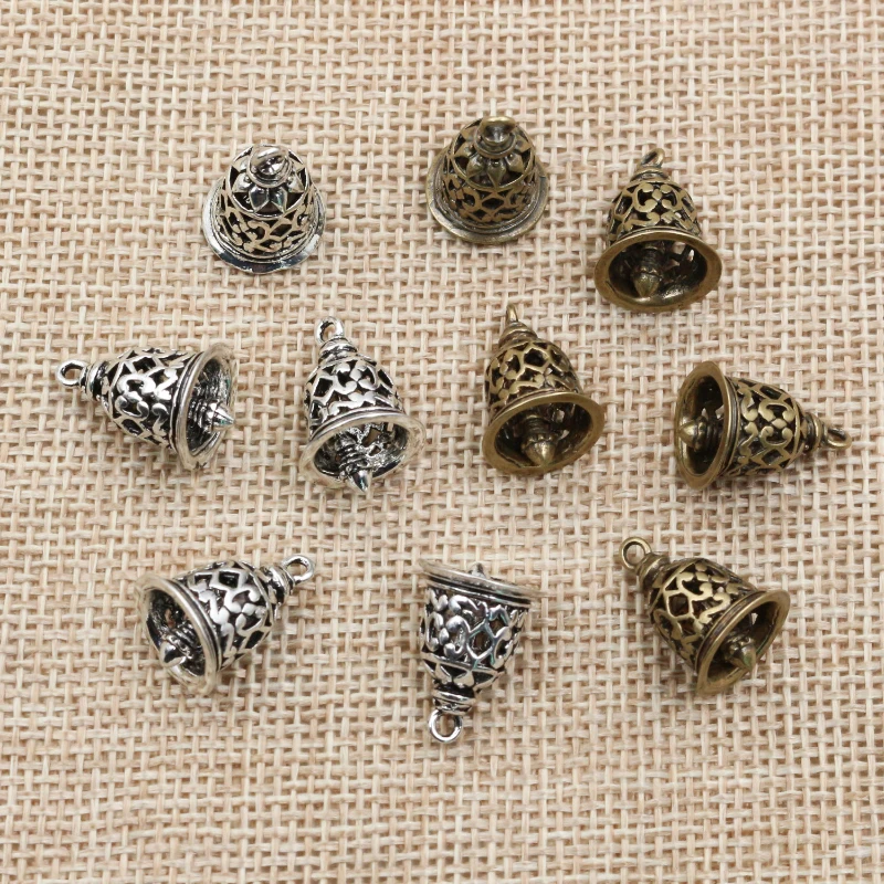 10ks 15x12 mm starožitný bronzový strieborný mosadzný materiál Retro duté zvončeky Prívesky Nálezy náhrdelníkov