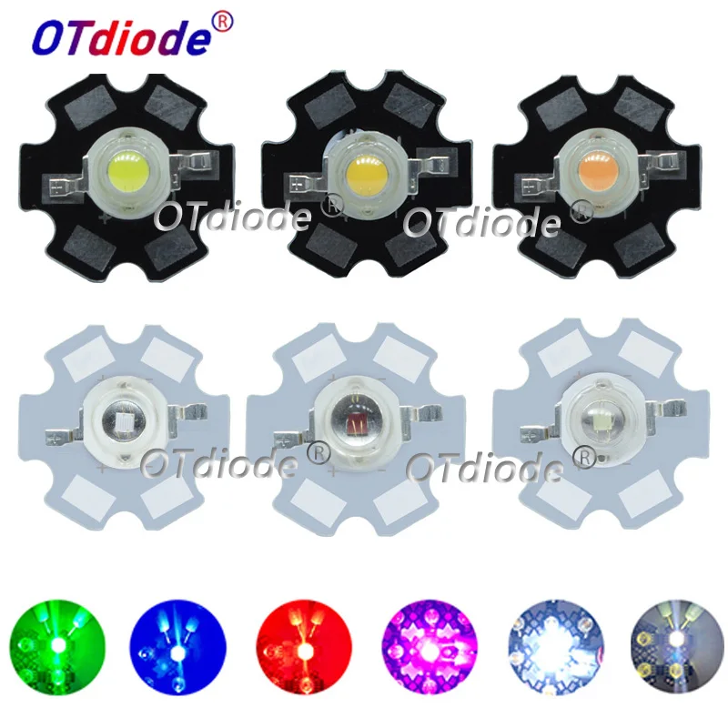 10ks 1W 3W High -Power LED Full Spectrum White Warm White Green Blue tmavo červená 660nm Royal Blue IR UV s 20 mm čiernou hviezdou PCB